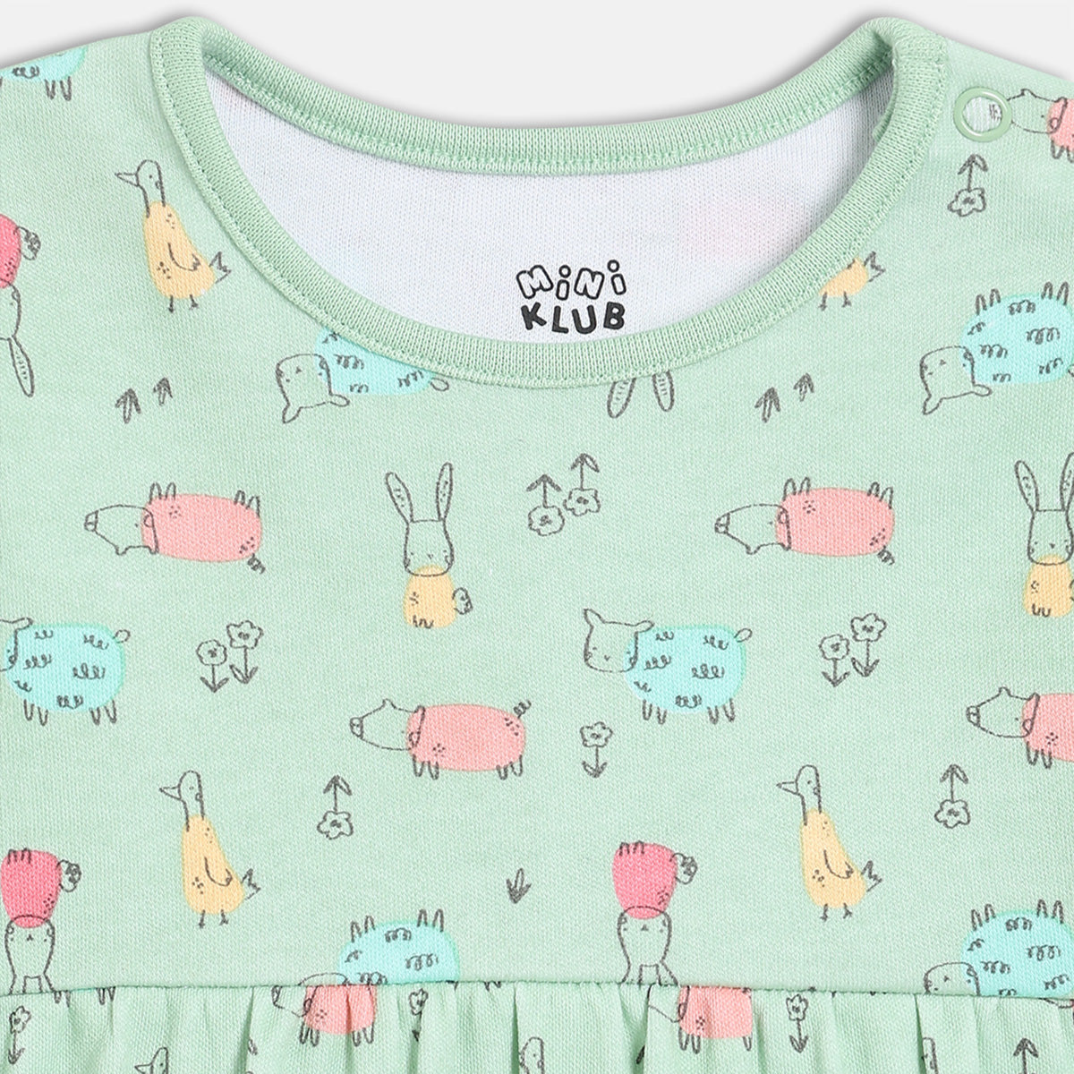 Baby Girls Pack of 2 Cotton animal Printed Dresses, White & Green