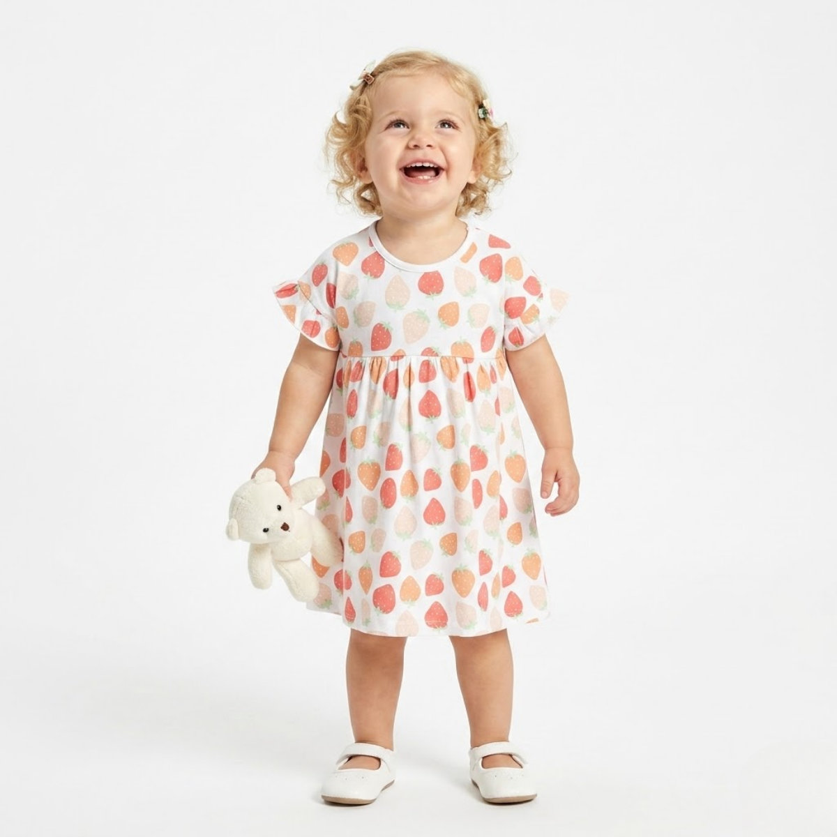 Baby Girls Pack of 2 Cotton fruits Printed Knit Dresses, Blue & White