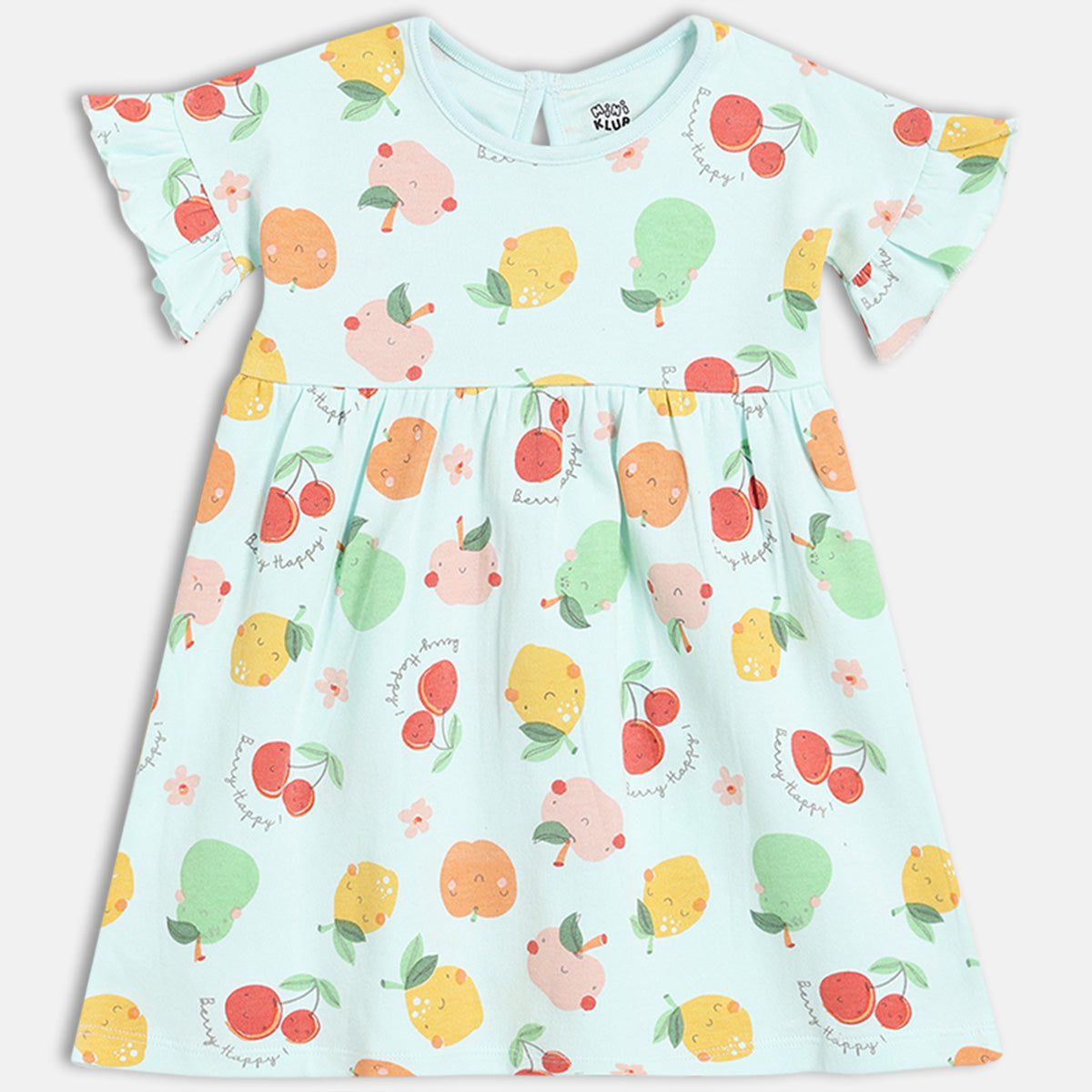 Baby Girls Pack of 2 Cotton fruits Printed Knit Dresses, Blue & White