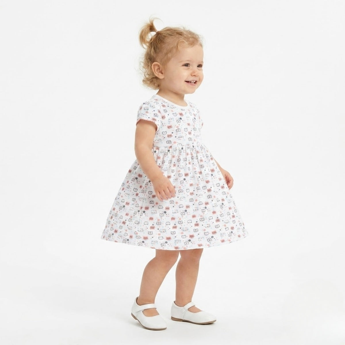 Baby girls Pack Of 2 cotton printed Round Neck Short Sleeve Dresses - White