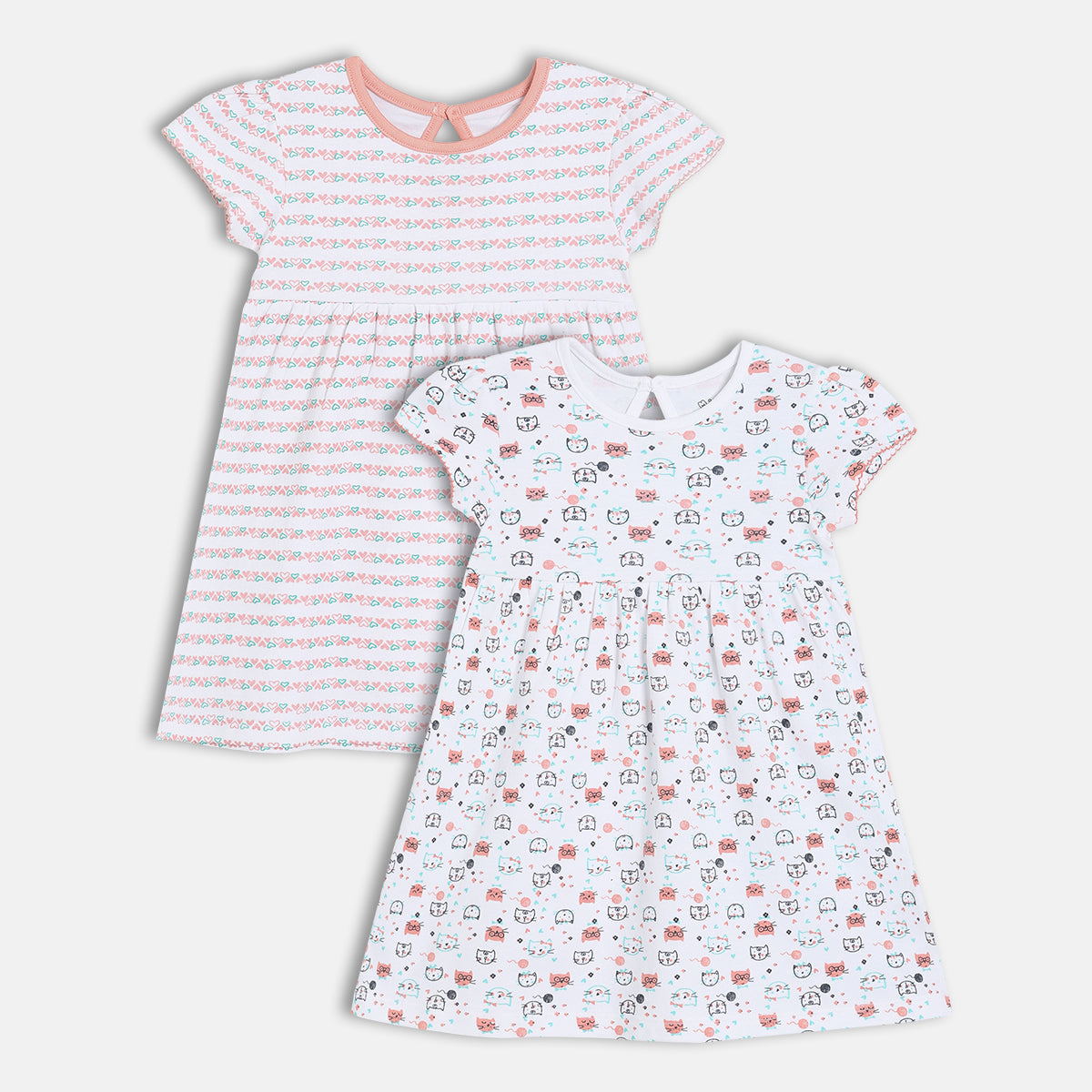 Girls Pack Of 2 Round Neck Short Sleeve Dress Multi