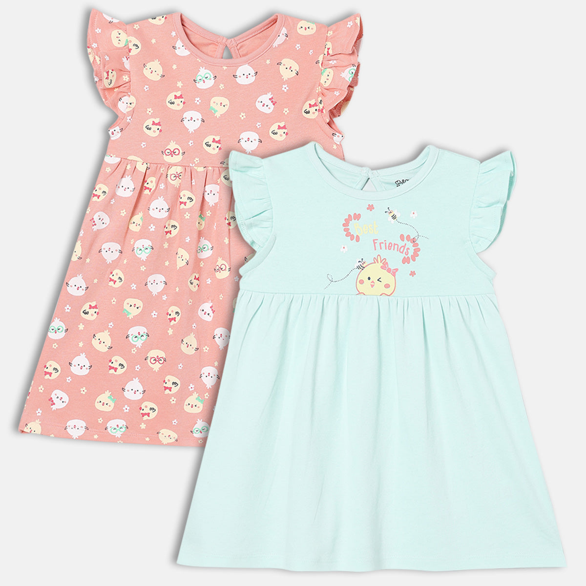 Girls Pack Of 2 Crew Neck Cap Sleeve Dress Multi