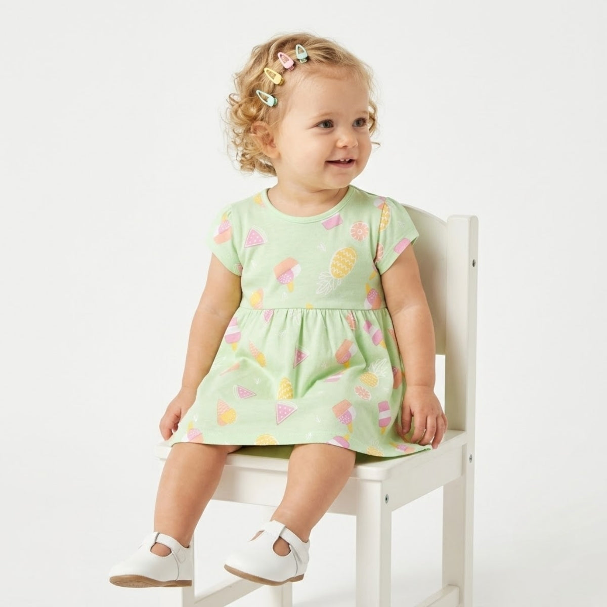 Baby Girls Pack of 2 cotton Printed Knit Dresses, Green and Pink