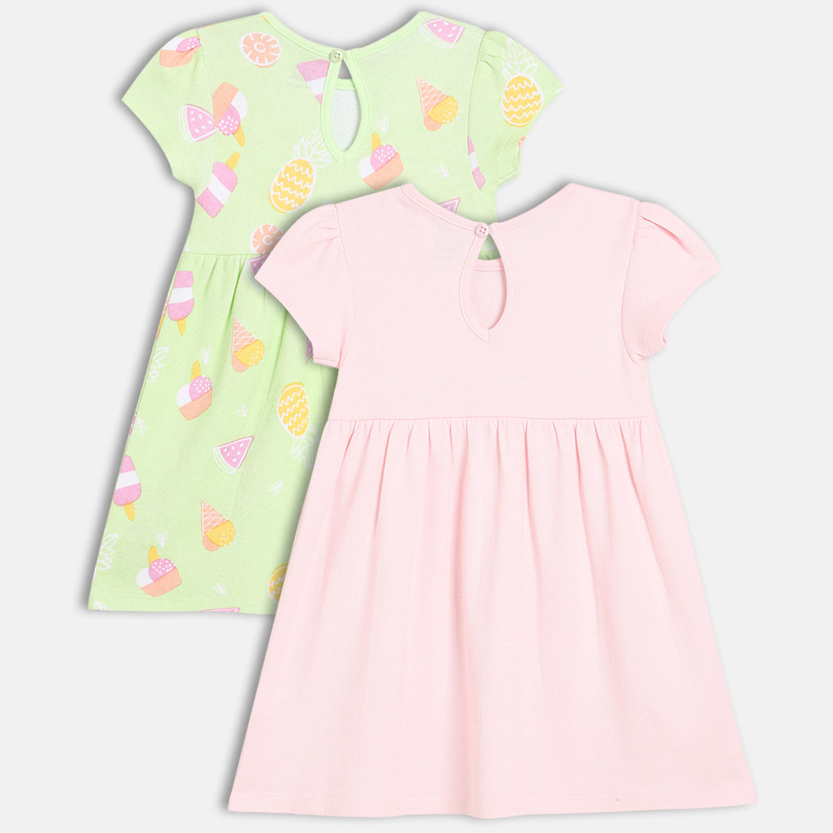 Baby Girls Printed Knit Dresses Pack of 2, Green and Pink