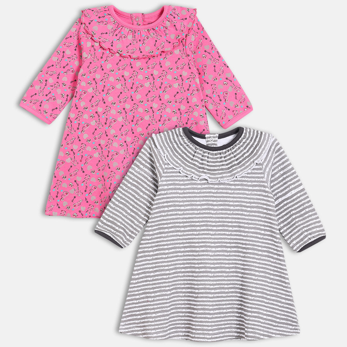 Girls Pack Of 2 Round Neck Long Sleeve Dress - Multi
