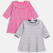 Girls Pack Of 2 Round Neck Long Sleeve Dress - Multi