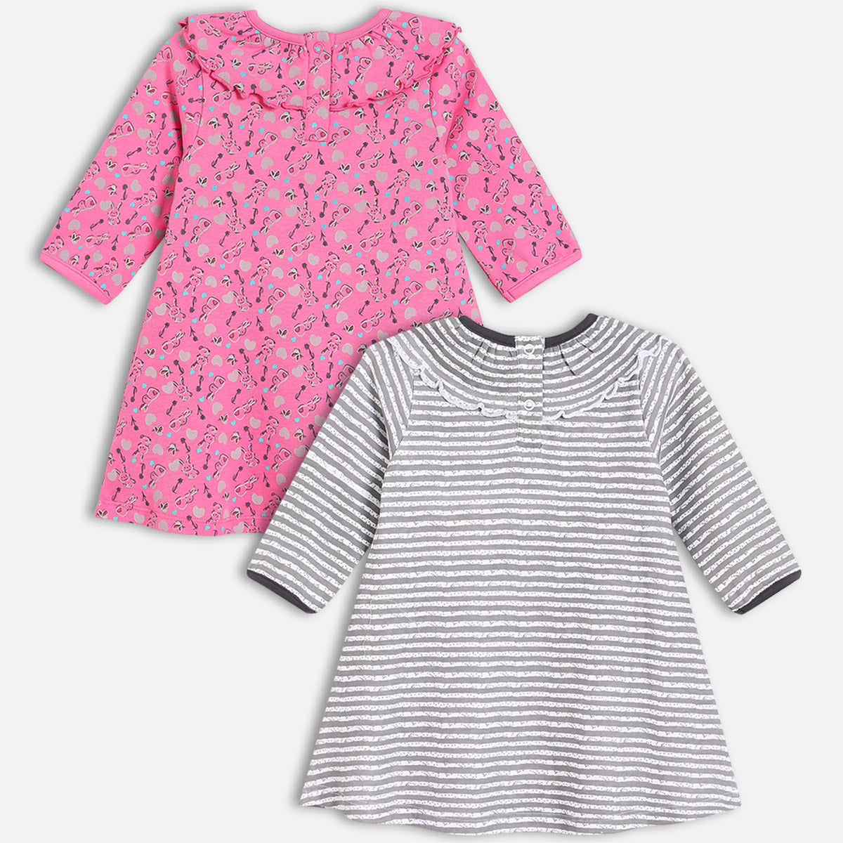 Girls Pack Of 2 Round Neck Long Sleeve Dress - Multi