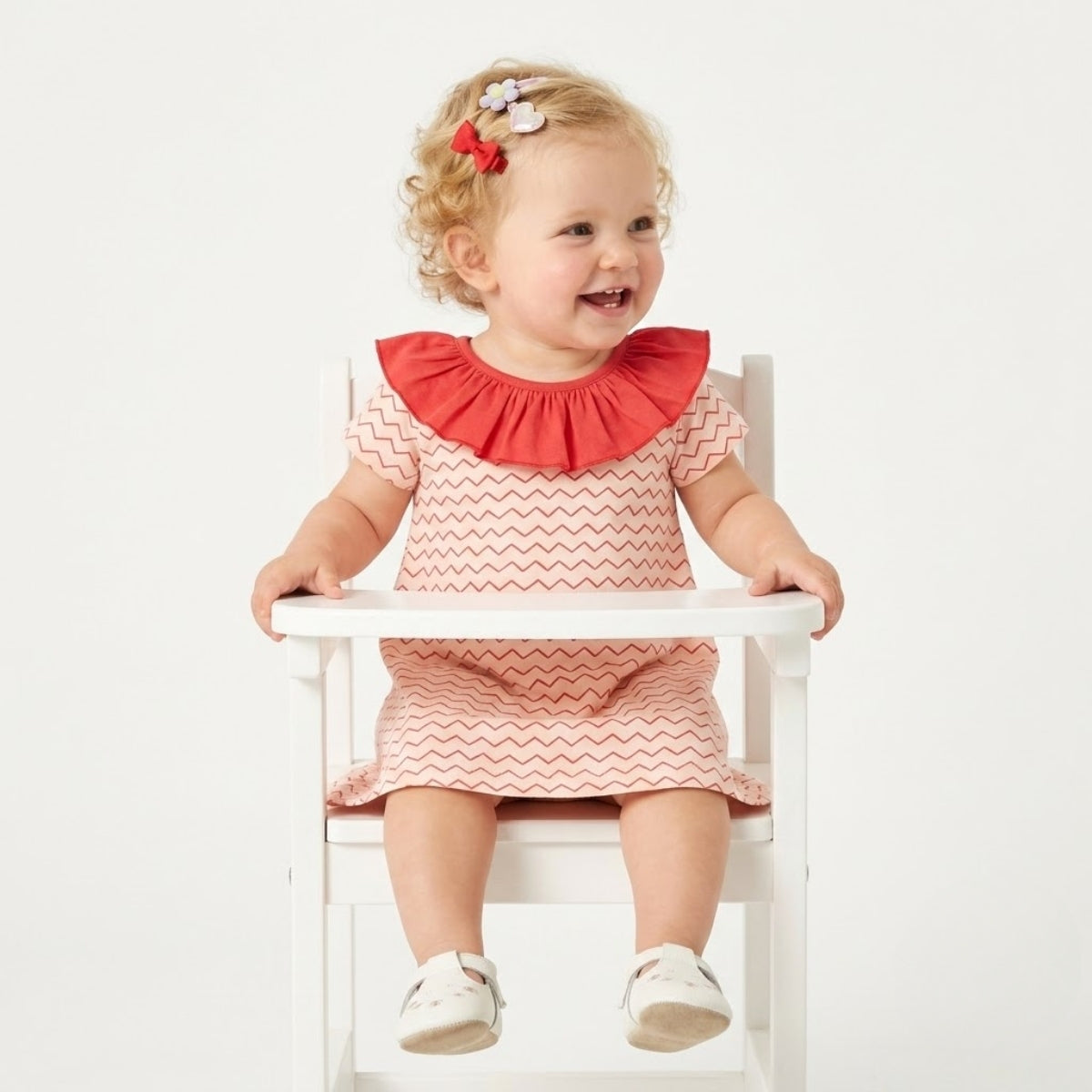 Baby Girls Pack of 2 cotton cartoon printed Dresses, Coral Red & White