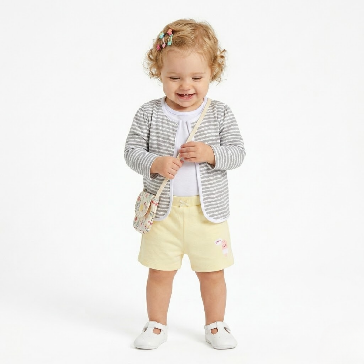 Baby girls Pack Of 3 Cotton printed Front Open Vest, Grey, White & Black