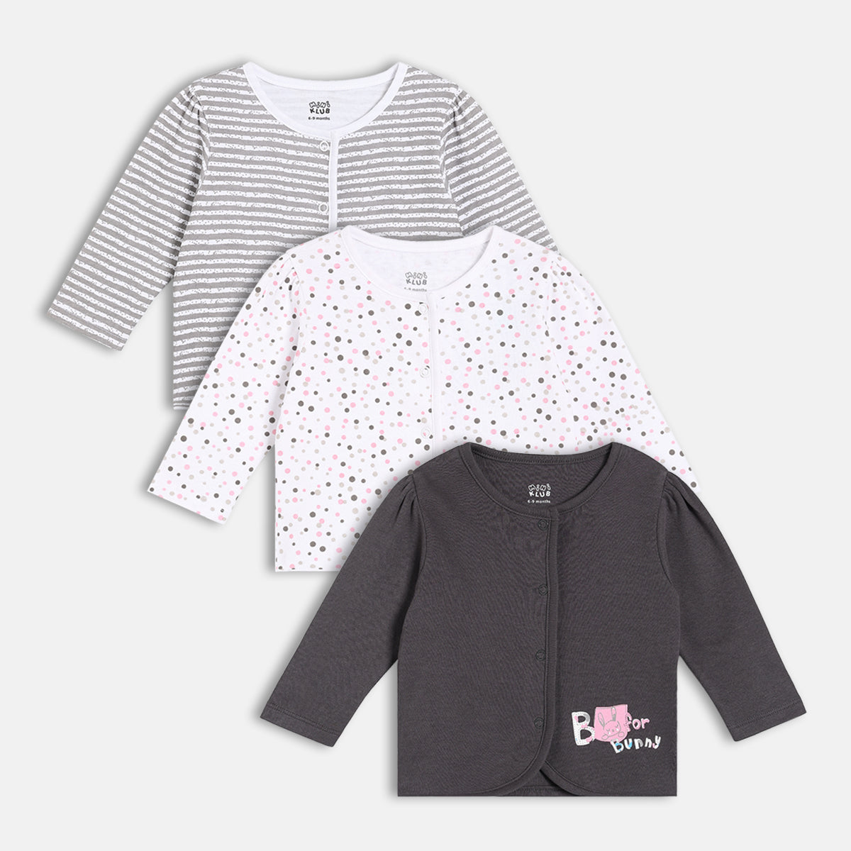 Girls Pack Of 3 Front Open Long Sleeve Front Open Vest Multi