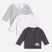 Girls Pack Of 3 Front Open Long Sleeve Front Open Vest Multi