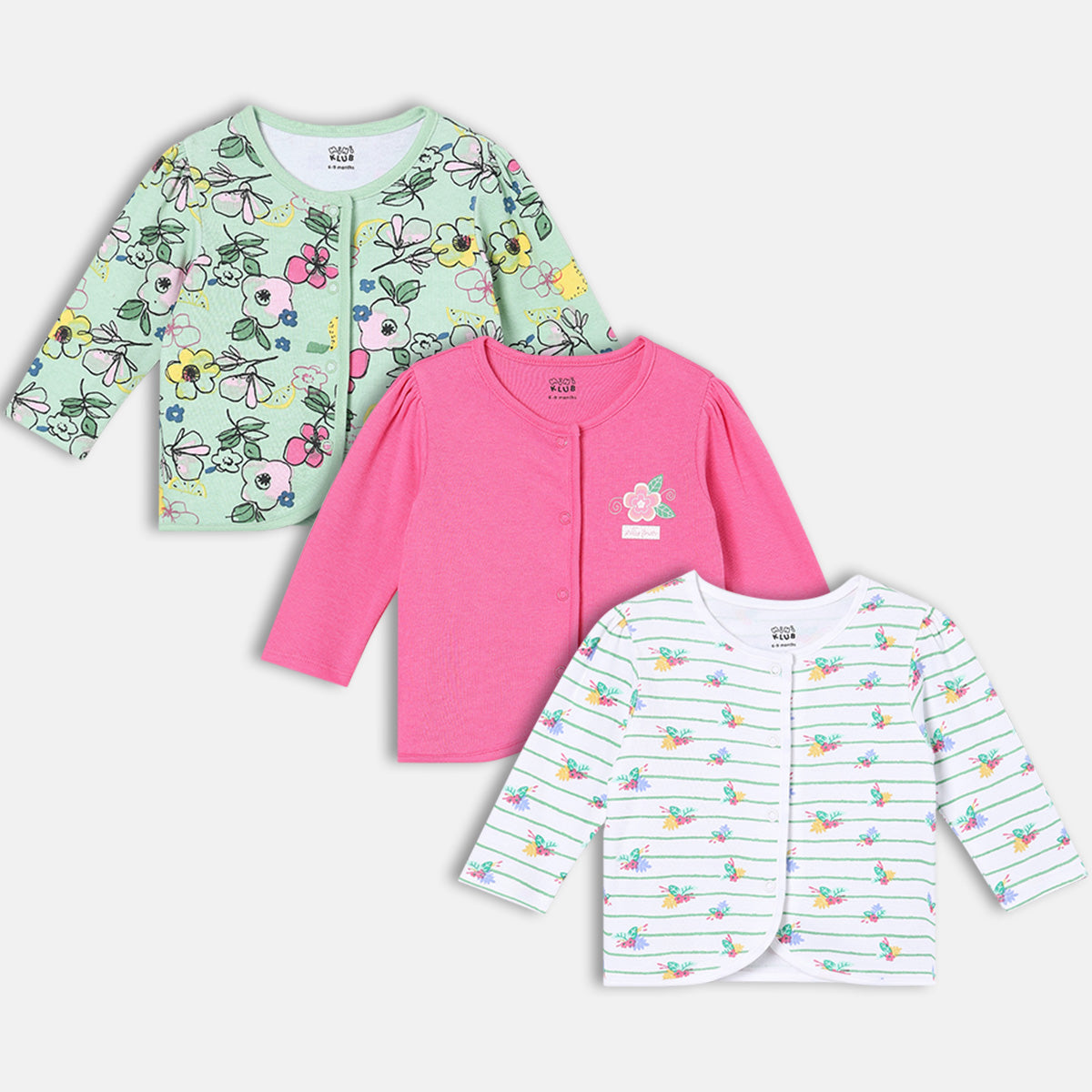 Girls Pack Of 3 Front Open Full Sleeve Front Open Vest Multi