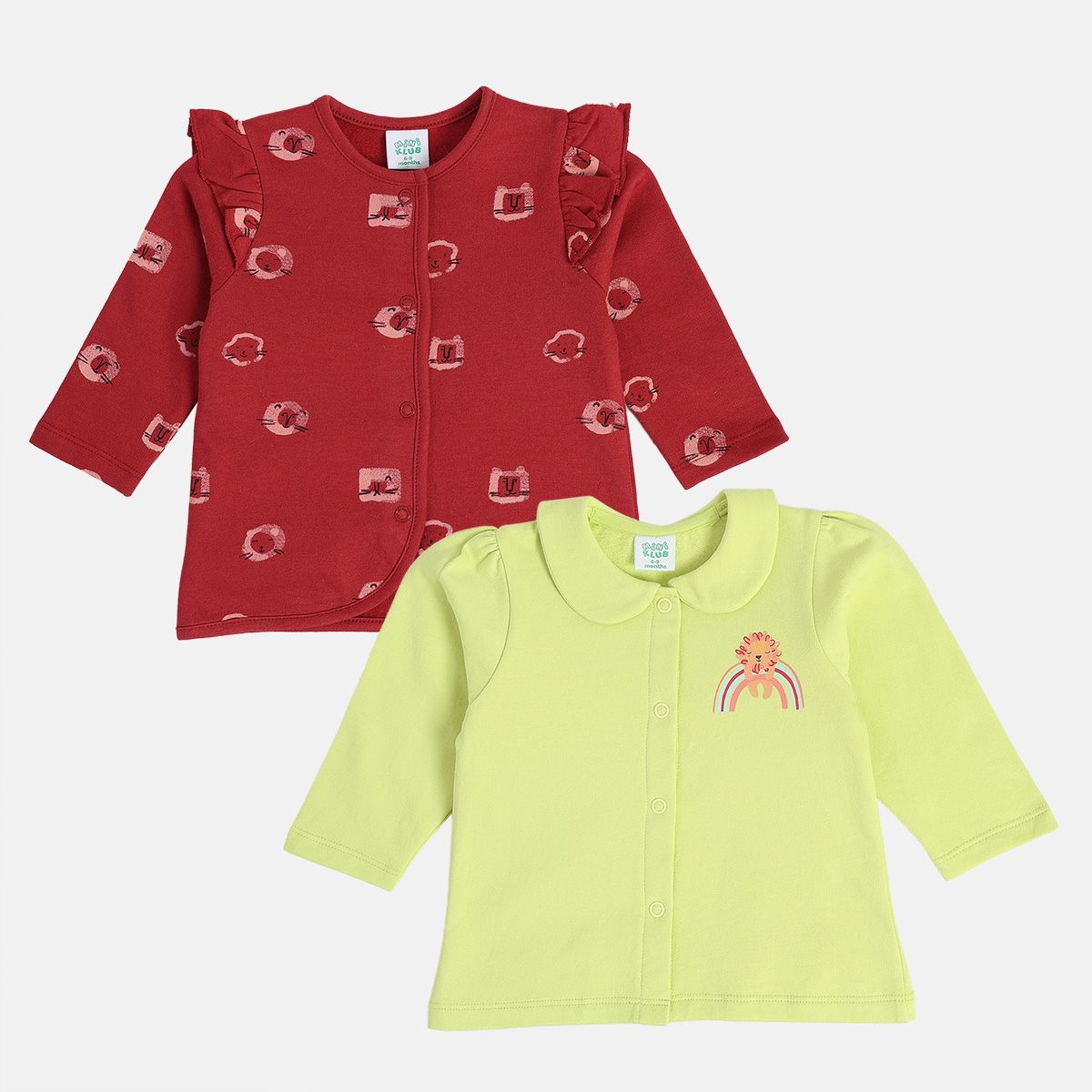 Girls Green / Red Front Open Vest (Pack Of 2)