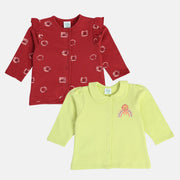 Girls Green / Red Front Open Vest (Pack Of 2)