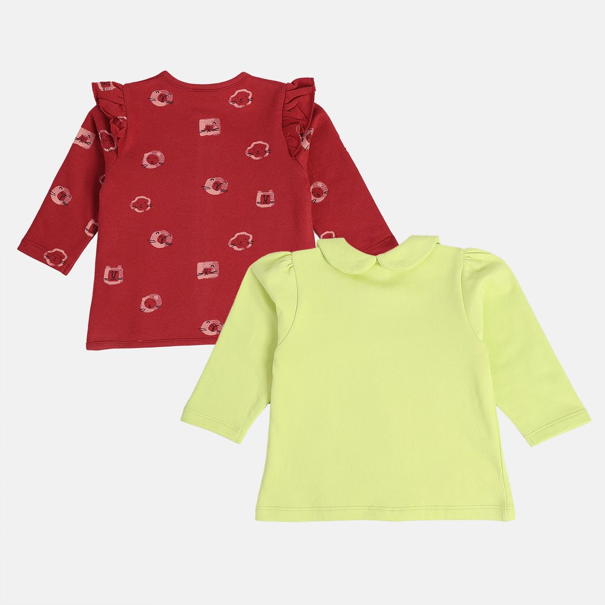 Girls Green / Red Front Open Vest (Pack Of 2)