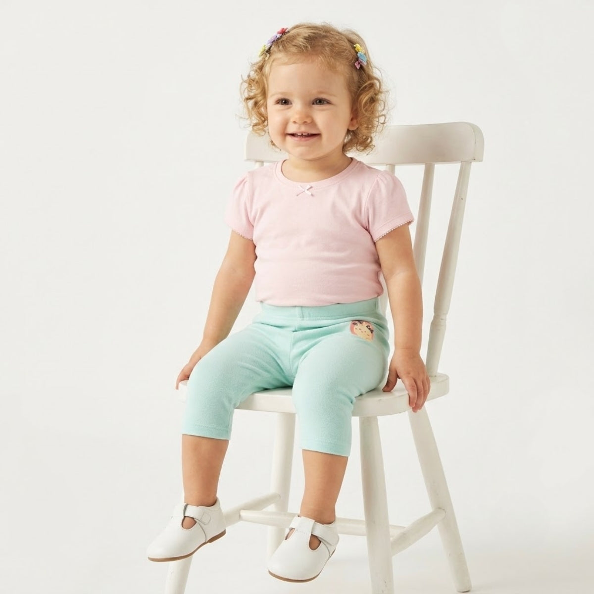 Baby Girls Pack of 3 Cotton Printed Leggings, Pink, Blue and Beige