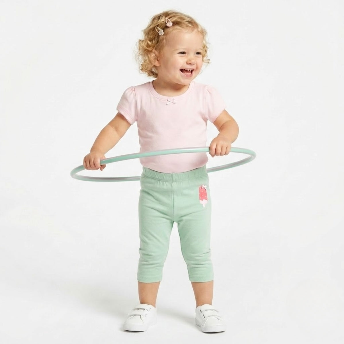 Baby girls pack of 3 cotton printed capri, Green, Pink & Peach