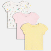 Girls Pack Of 3 Round Neck Short Sleeve Knit Top - Multi