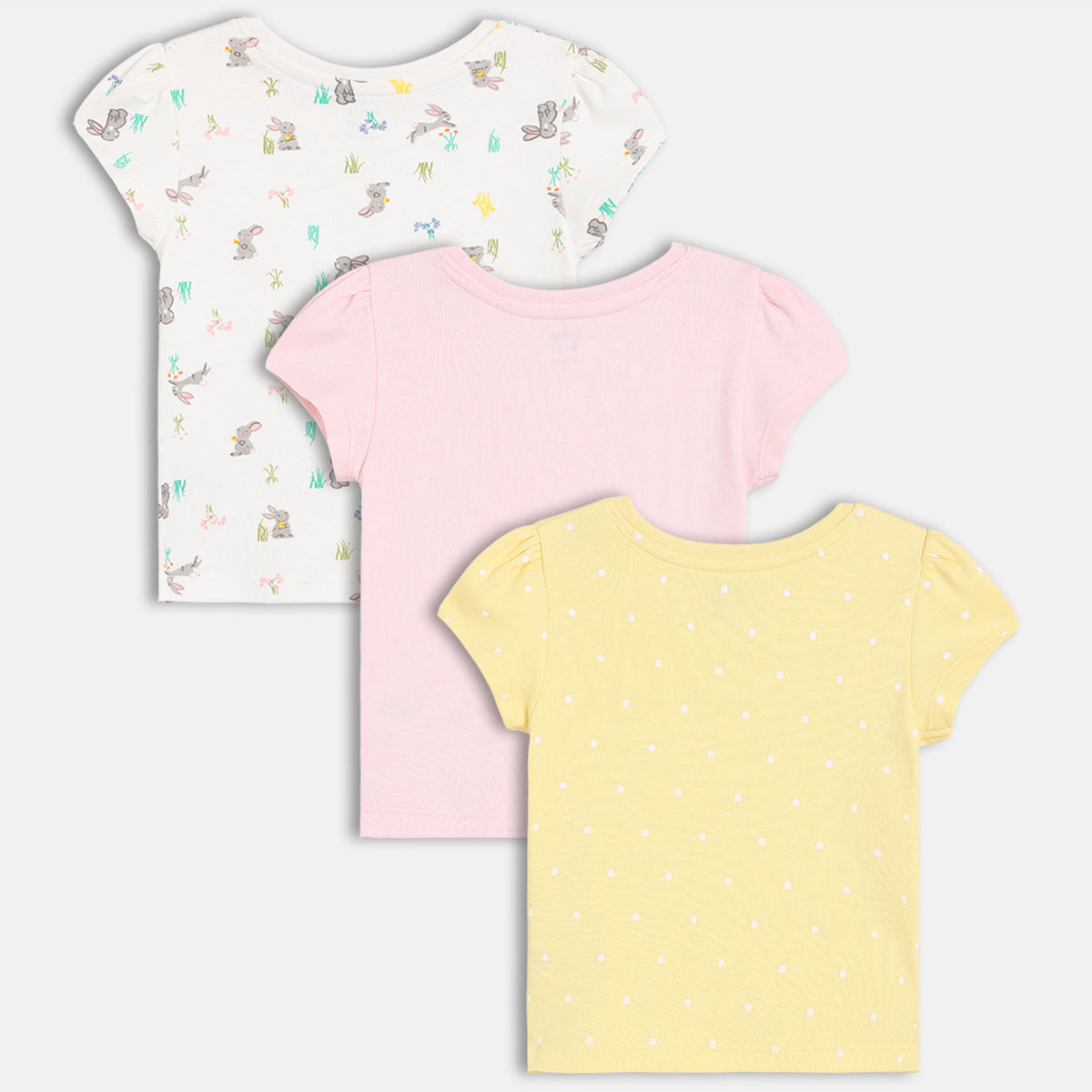 Girls Pack Of 3 Round Neck Short Sleeve Knit Top - Multi