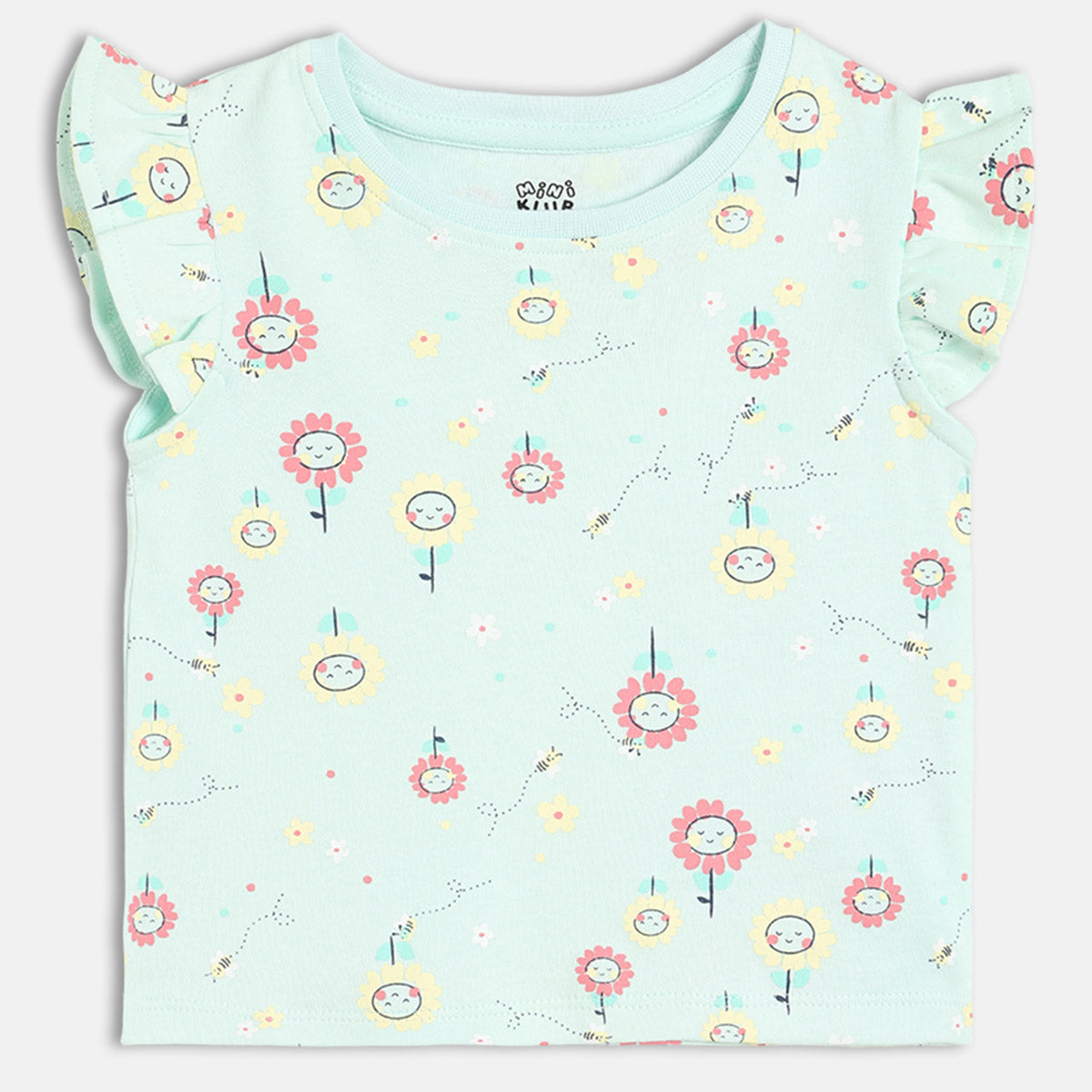 Girls Pack Of 3 Crew Neck Frill Sleeve Knit Top - Multi