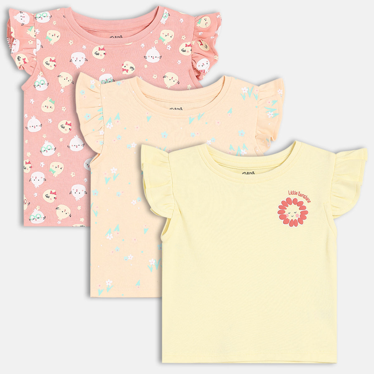 Girls Pack Of 3 Crew Neck Frill Sleeve Knit Top - Multi