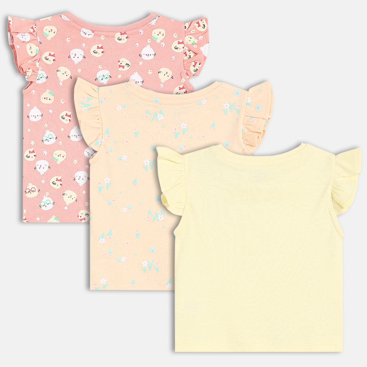 Girls Pack Of 3 Crew Neck Frill Sleeve Knit Top - Multi