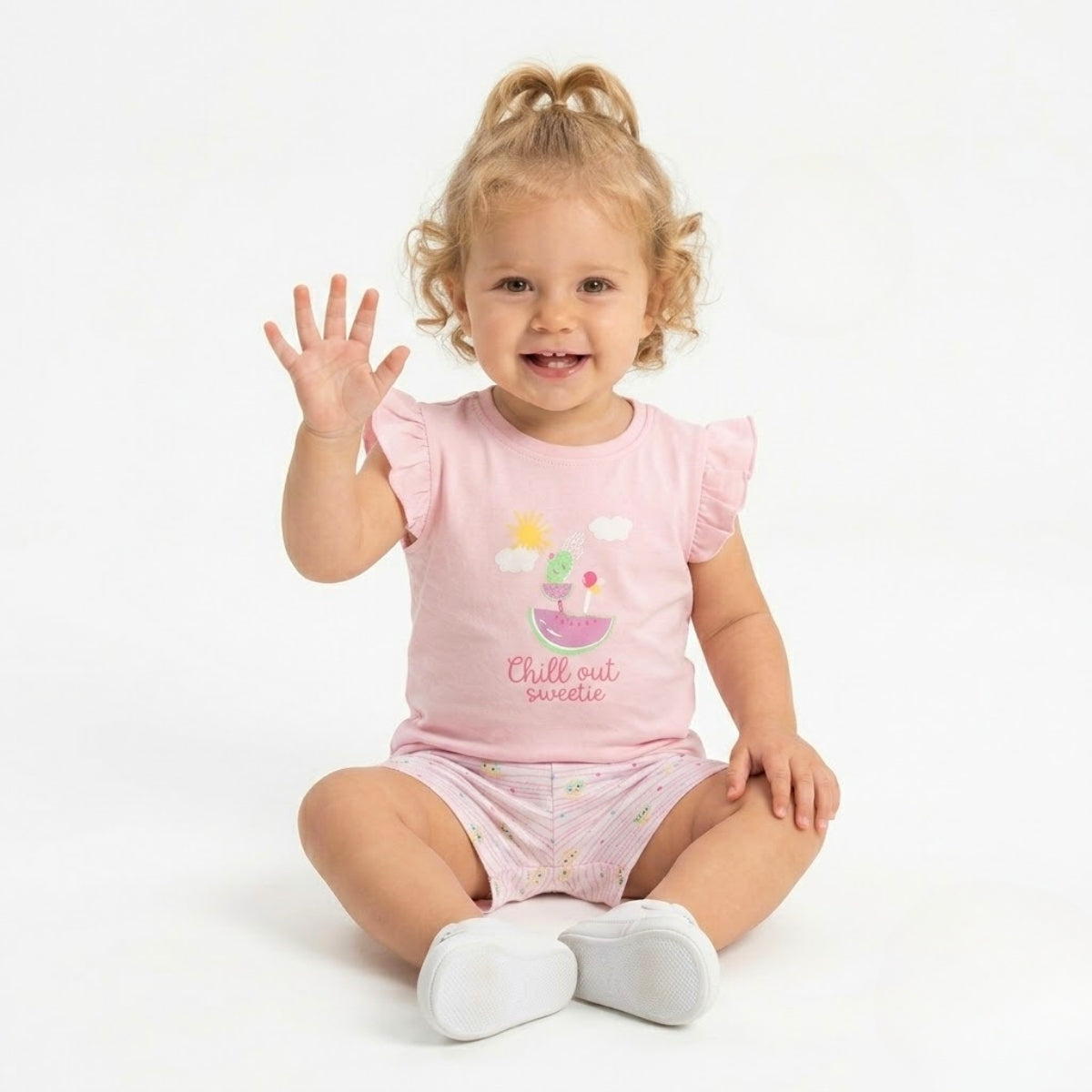 Baby girls Pack Of 3 cotton printed Crew Neck Knit Top - Peach, Pink & Yellow