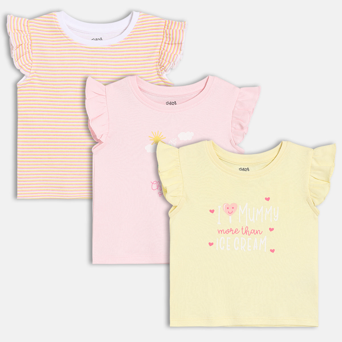 Girls Pack Of 3 Crew Neck Cap Sleeve Knit Top - Multi