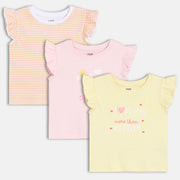 Girls Pack Of 3 Crew Neck Cap Sleeve Knit Top - Multi