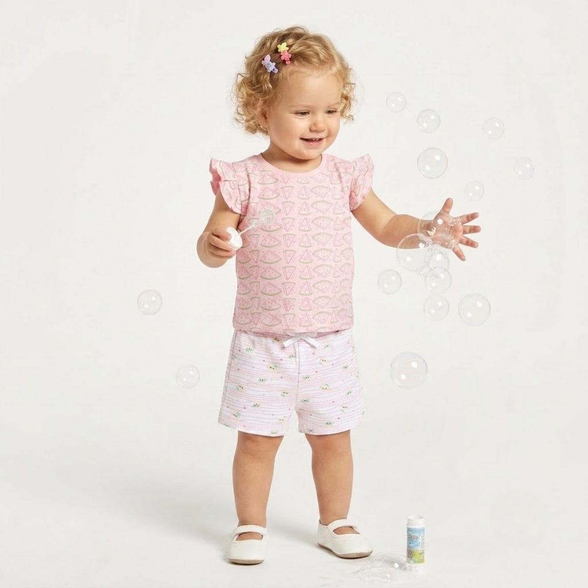 Baby girls Pack Of 3 Cotton printed Crew Neck Knit Top. Pink, Peach & White