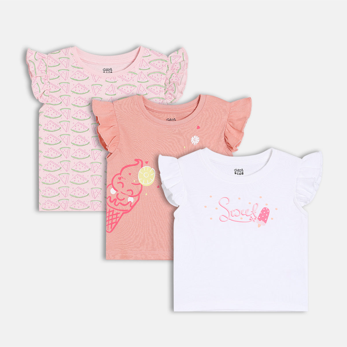 Girls Pack Of 3 Crew Neck Cap Sleeve Knit Top Multi