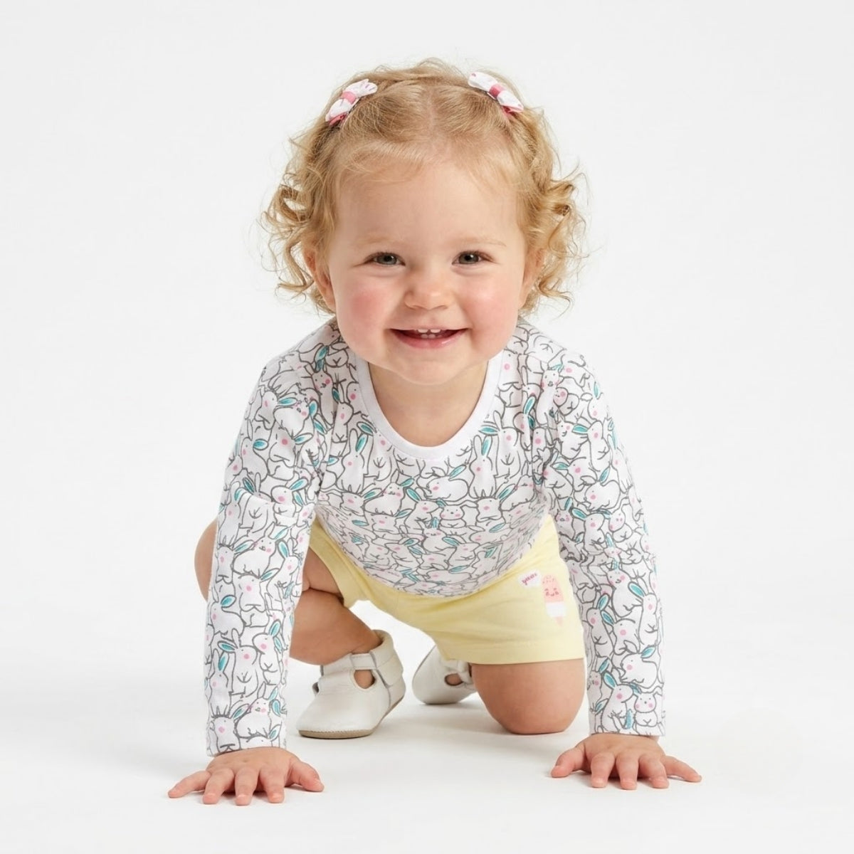 Baby girls Pack of 3 Cotton Animal Printed Knit Top, White, Grey & Pink