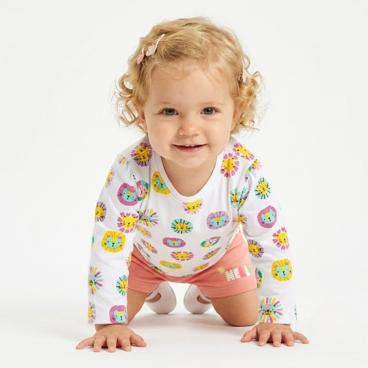Baby girls Pack Of 3 Cotton printed  Round Neck Knit Top - White, Pink & Green