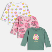 Girls Pack Of 3 Round Neck Full Sleeve Knit Top - Multi