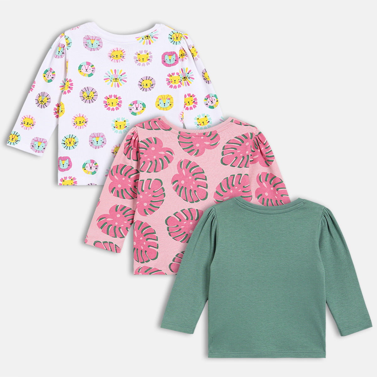 Girls Pack Of 3 Round Neck Full Sleeve Knit Top - Multi