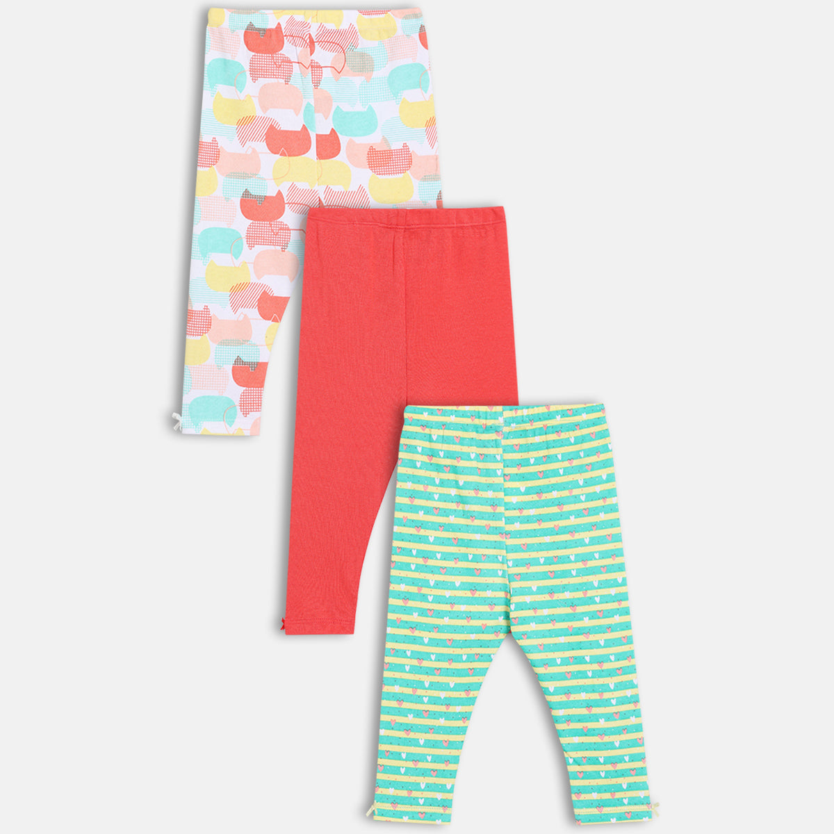 Girls Pack Of 3 Grown On Waist Ankle Length Leggings - Multi