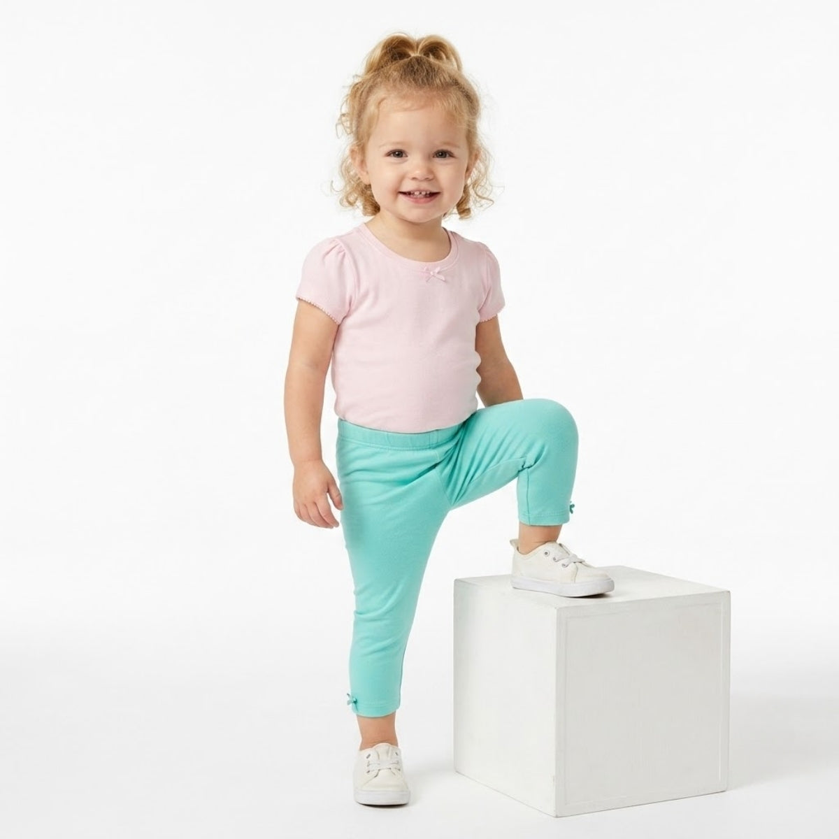 Baby girls Pack of 3 cotton Solid Leggings, Peach, Blue & Red