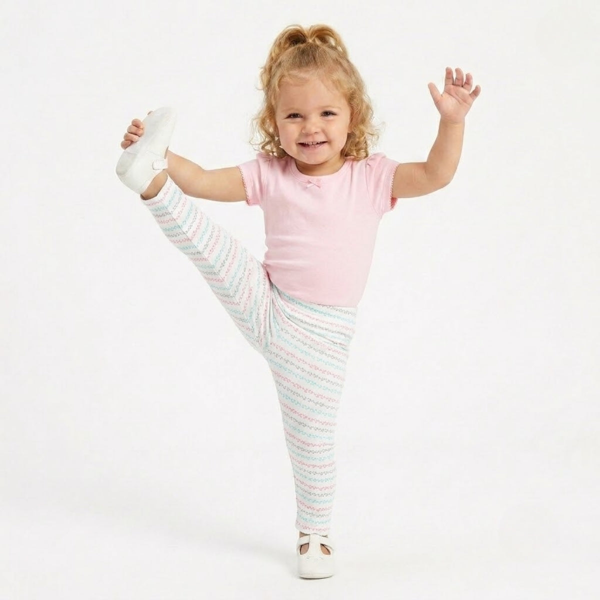 Baby Girls Pack of 3 Cotton Printed Leggings Pack of 3, Green, White and Grey