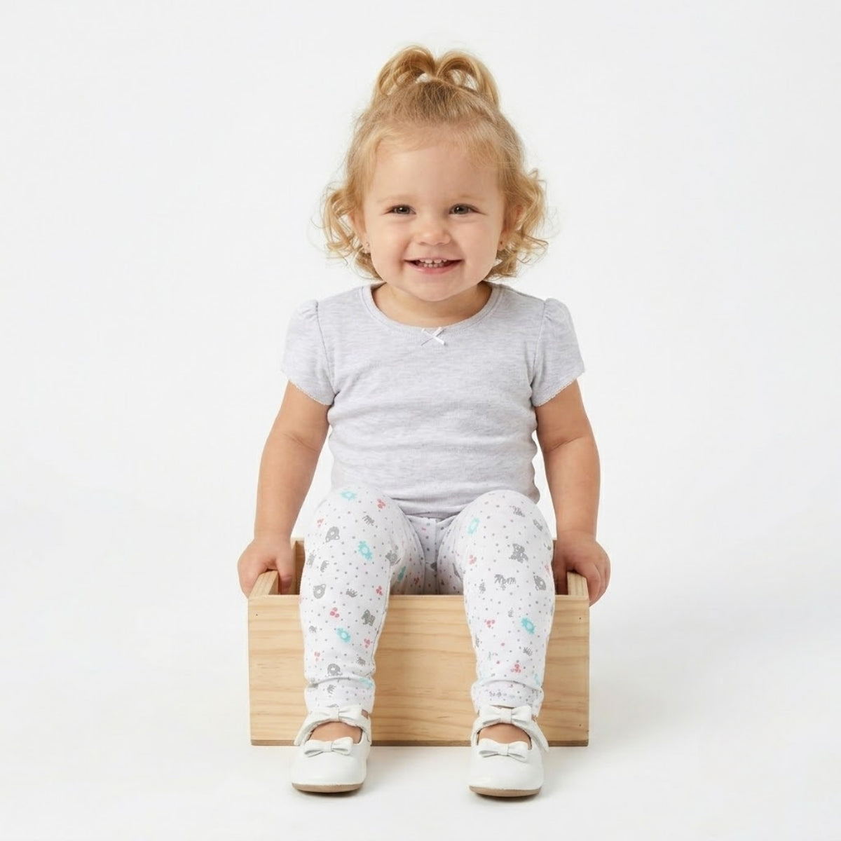 Baby Girls Pack of 3 Cotton Printed Leggings Pack of 3, Green, White and Grey