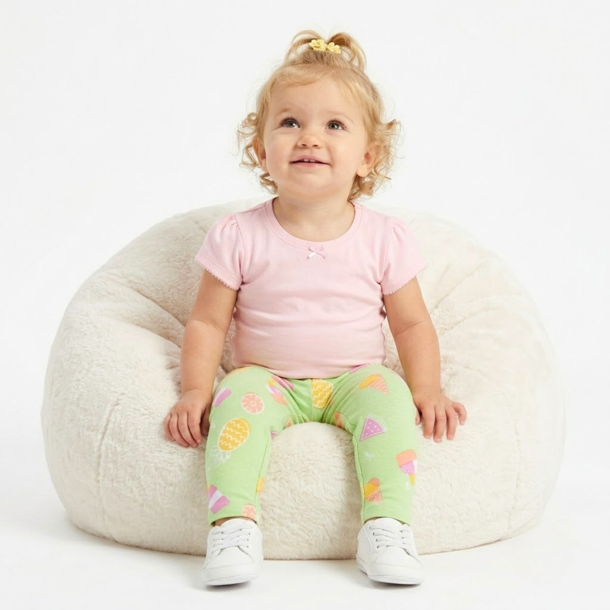 Baby girls pack of 3 cotton printed Leggings, Yellow, green & white
