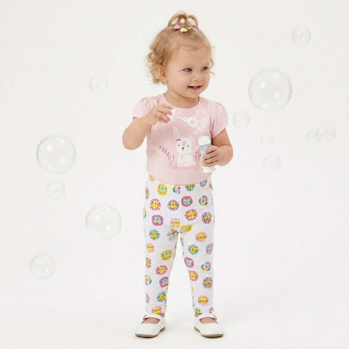 Baby girls Pack Of 3 Cotton printed Leggings - Pink, White & Green