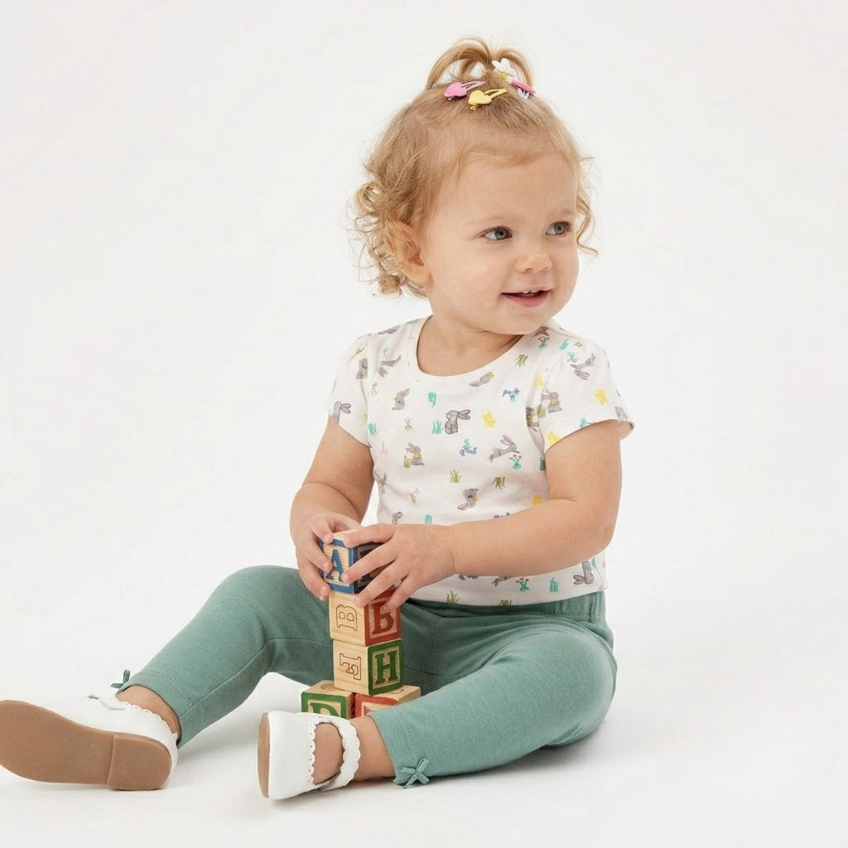 Baby girls Pack Of 3 Cotton printed Leggings - Pink, White & Green
