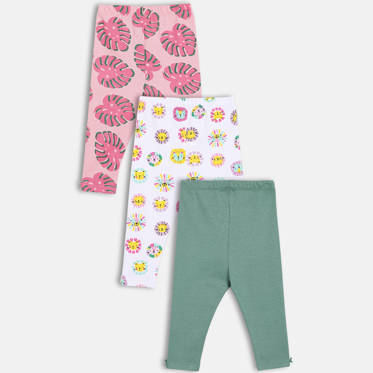 Girls Pack Of 3 Grown On Waist Full Length Leggings - Multi