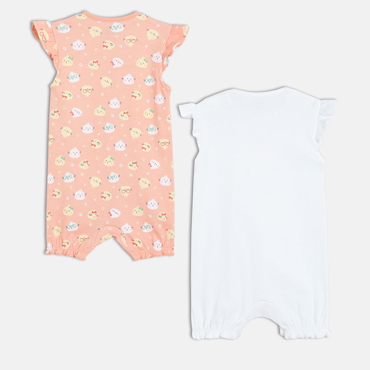 Girls Pack Of 2 Front Open Frill Sleeve Romper Multi