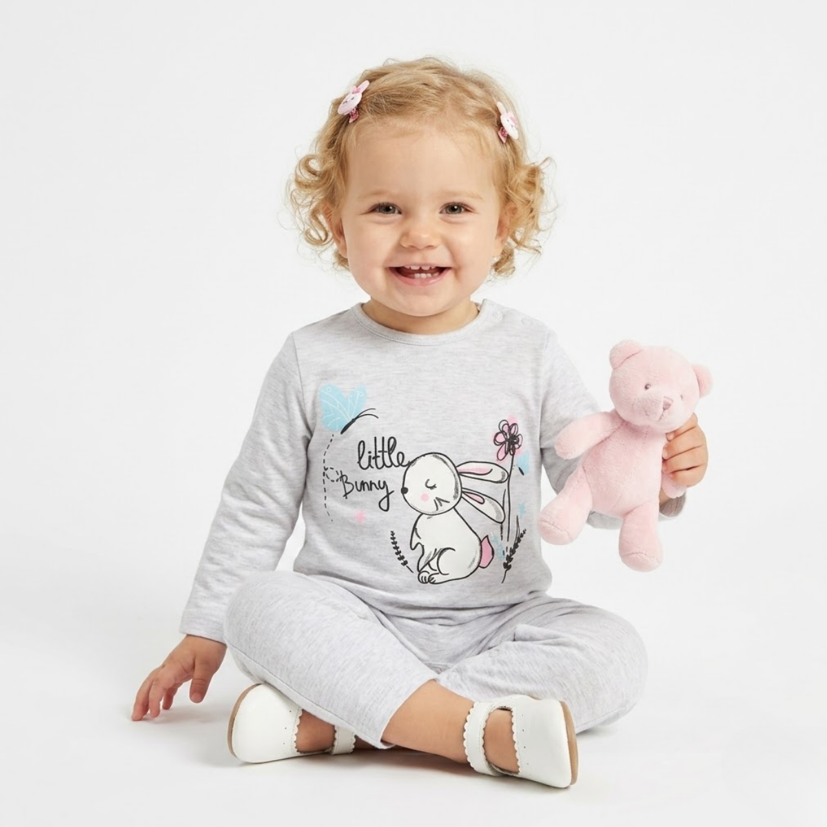 Baby Girls Pack of 2 Cotton Printed Sleepsuit, Grey & White
