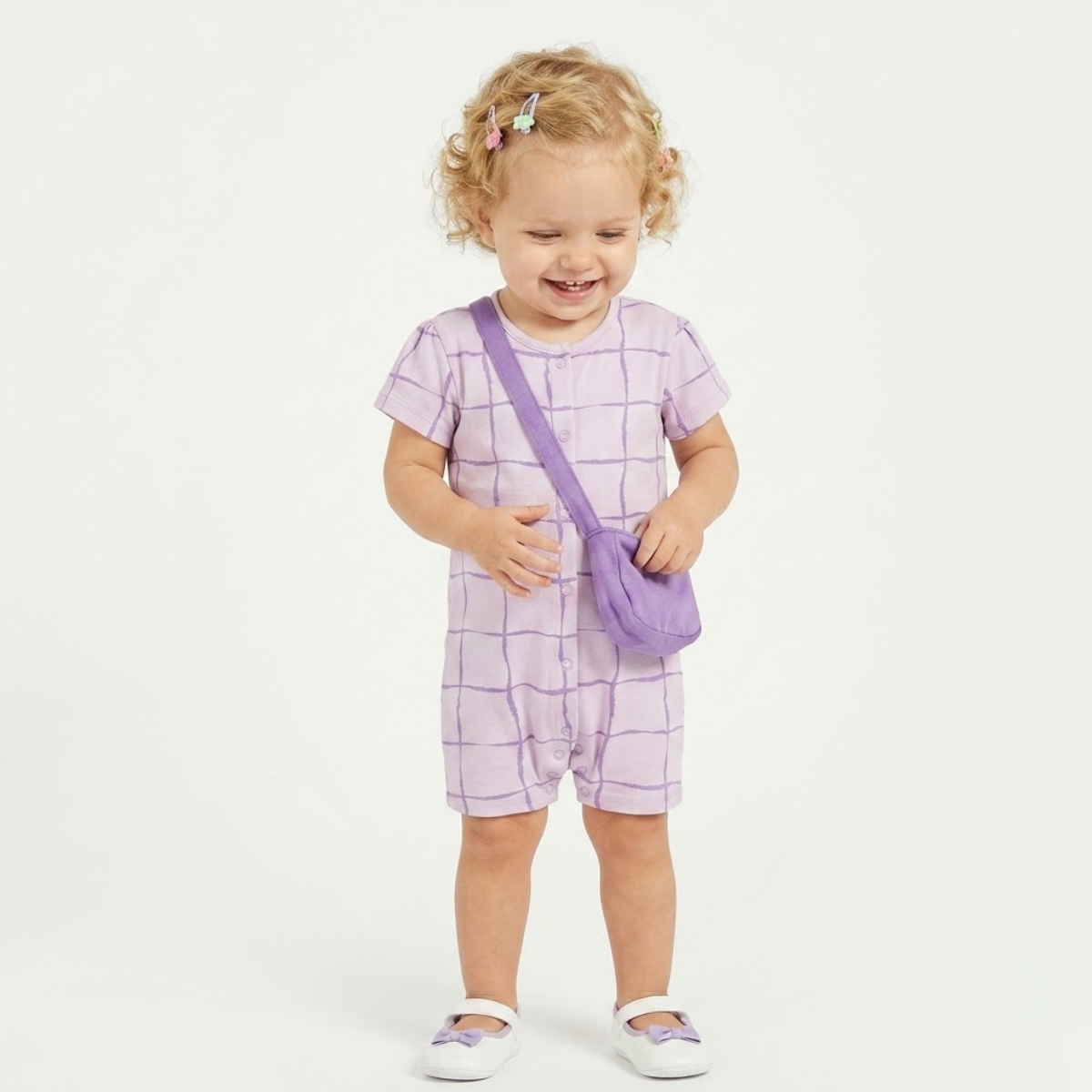 Baby Girls Pack of 2 Cotton printed Rompers, Lavender & Blue