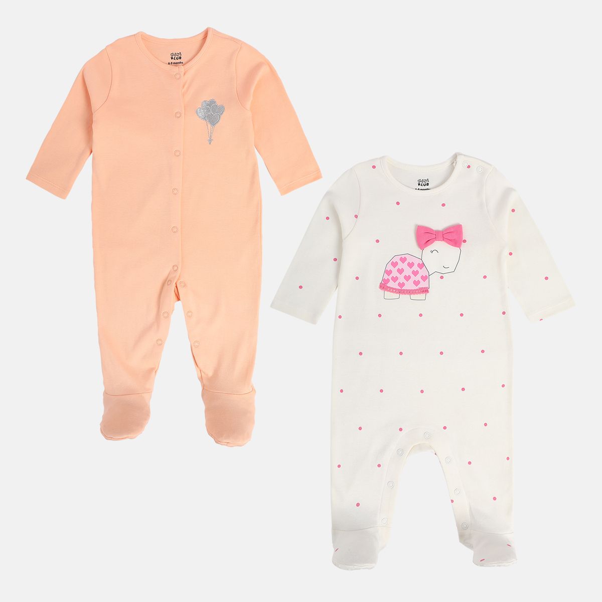 Girls Multicolor Pack Of 2 Sleep Suit