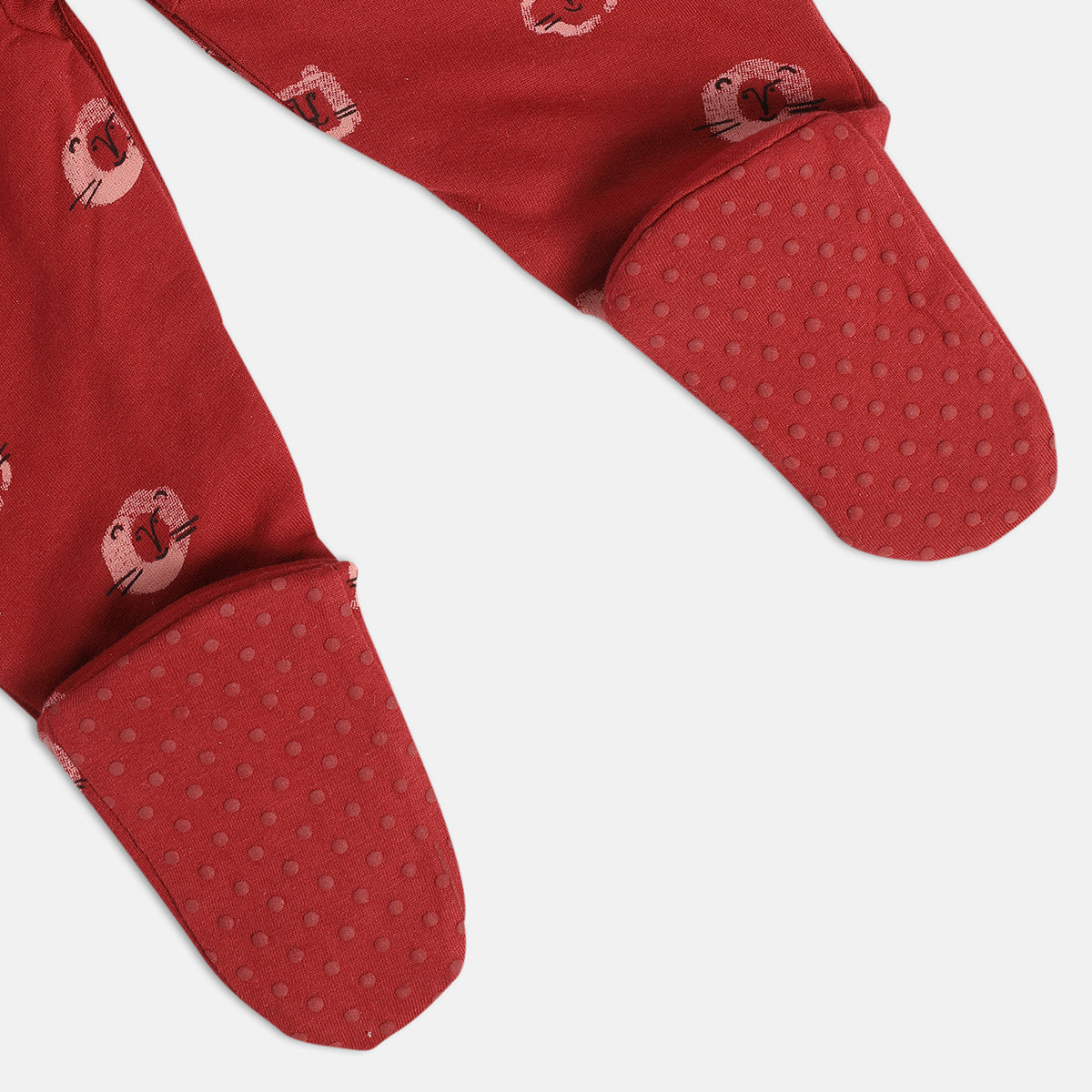 Girls Red And Marshmallow Full Sleeve Sleep Suit (Pack Of 2)