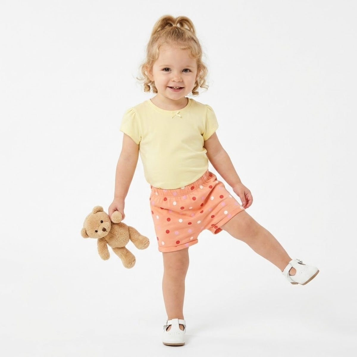 Baby girls Pack Of 3 Cotton printed shorts - White, pink & Orange