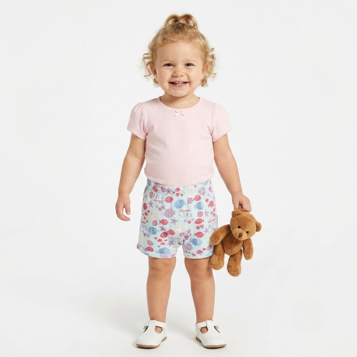 Baby girls Pack Of 3 cotton printed Shorts - Blue & Peach